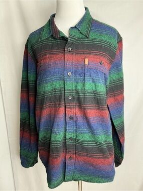 2228 - Chaps Multicolor Striped Flannel Shirt in Green, Blue & Red